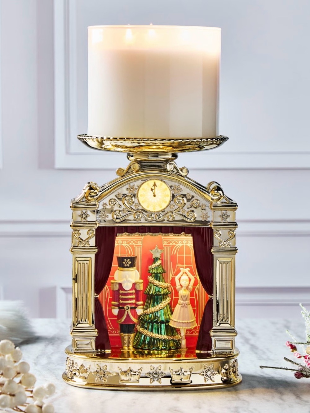 Bath & Body Works Nutcracker Lightbox Pedestal 3-Wick Candle Holder